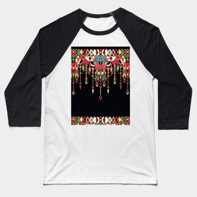 Modern Deco in Red and Black Baseball T-Shirt by micklyn